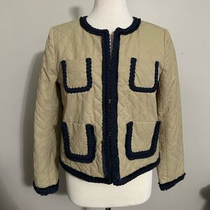 J. Crew Tan Quilted Jacket with Blue Stripes